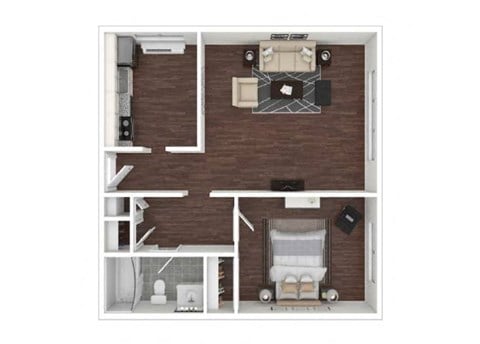 Floor plan for 1 bed, 1 bath, 650 sqft